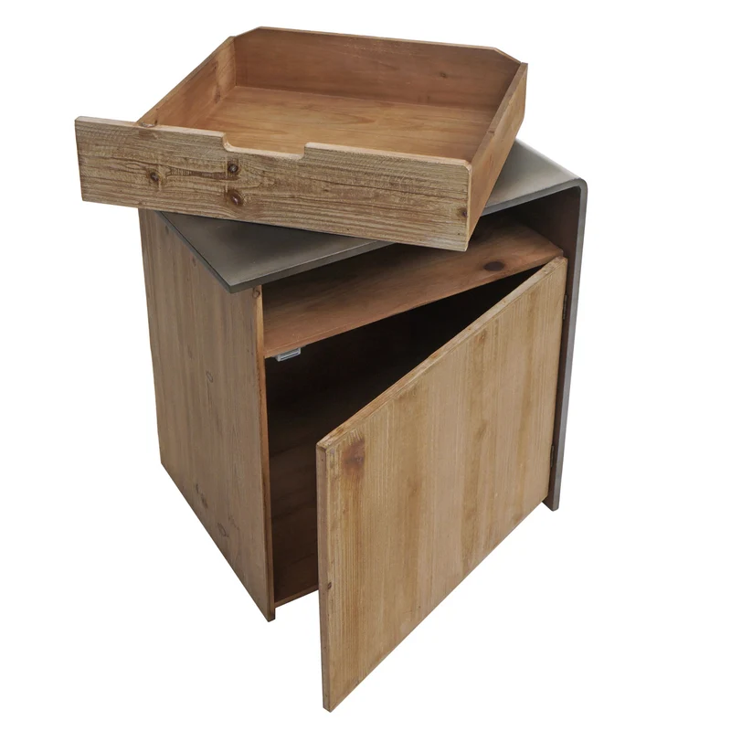 Commode table de chevet table d'appoint industrielle en bois 60x50x40 cm naturel avec aspect métal 04_0006511