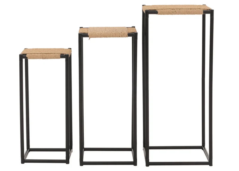 Ensemble de 3 tables à fleurs table d'appoint support à fleurs empilable en fer et corde 04_0006623