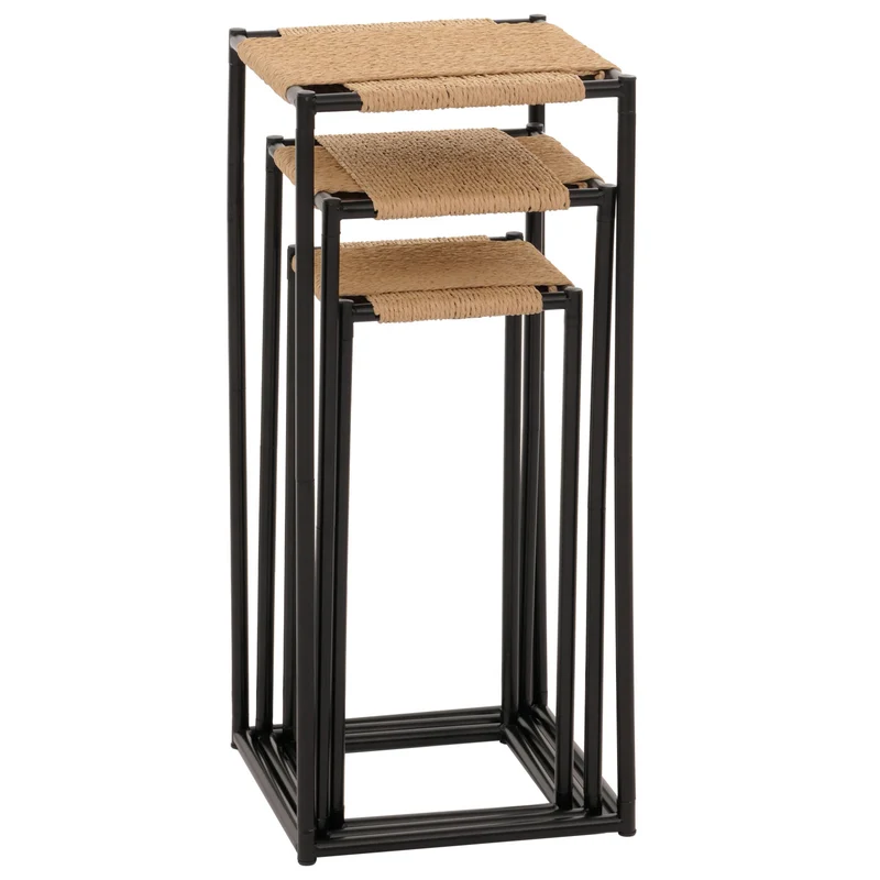 Ensemble de 3 tables à fleurs table d'appoint support à fleurs empilable en fer et corde 04_0006623