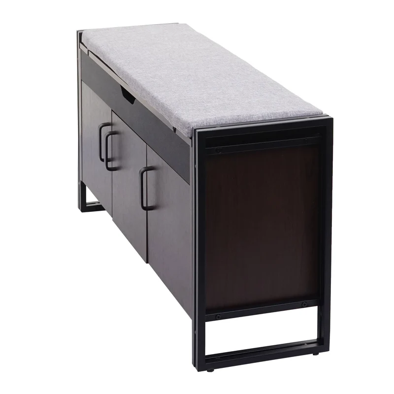 Commode à chaussures avec sièges banc avec coussins 53x110x30 cm métal marron foncé 04_0006539