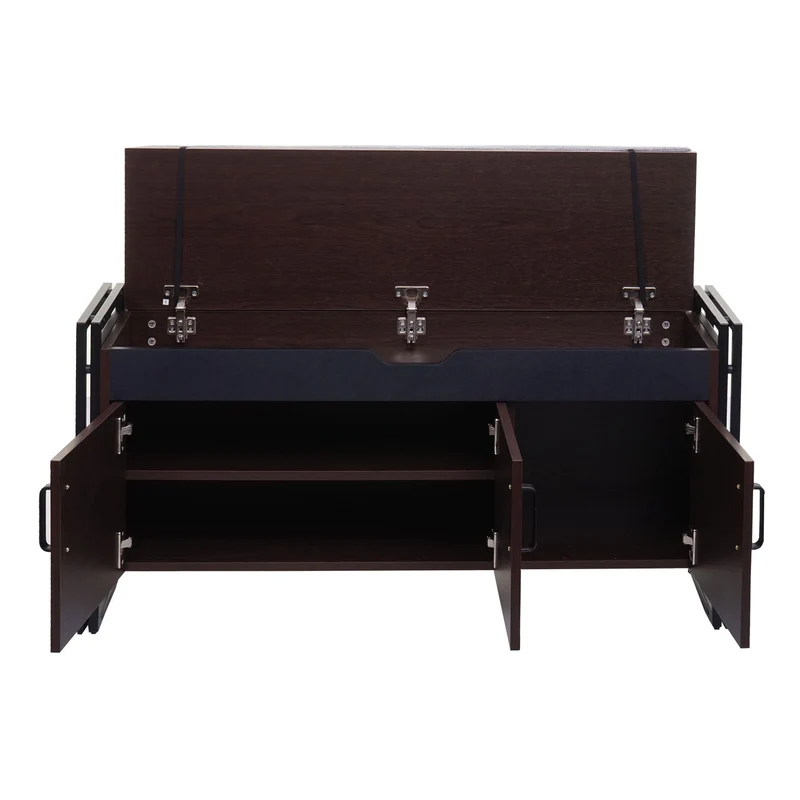Commode à chaussures avec sièges banc avec coussins 53x110x30 cm métal marron foncé 04_0006539
