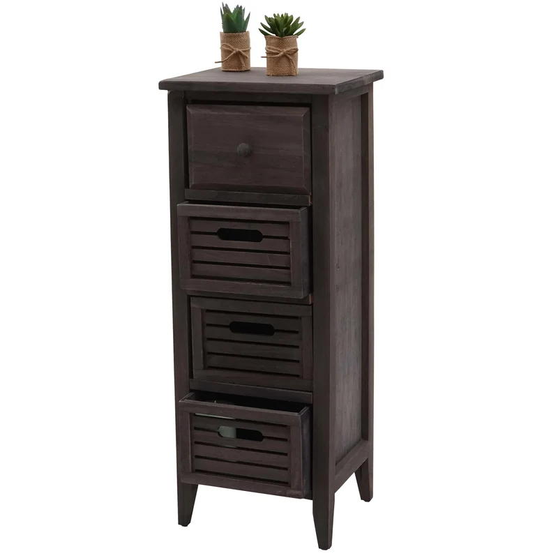 Commode petit meuble à 4 tiroirs 74x30x25 cm aspect vintage gris-marron 04_0006535