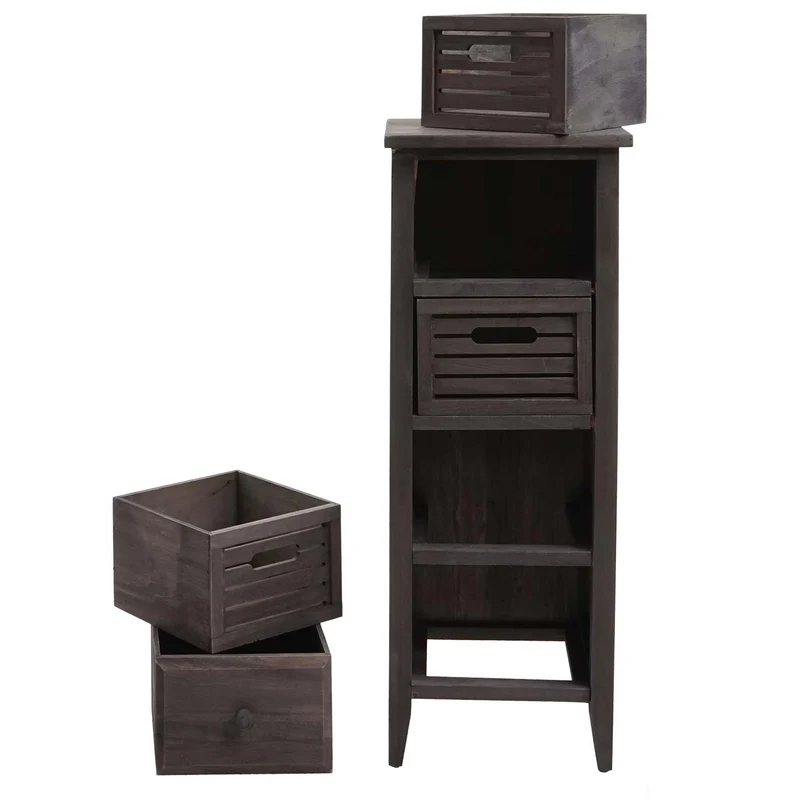Commode petit meuble à 4 tiroirs 74x30x25 cm aspect vintage gris-marron 04_0006535