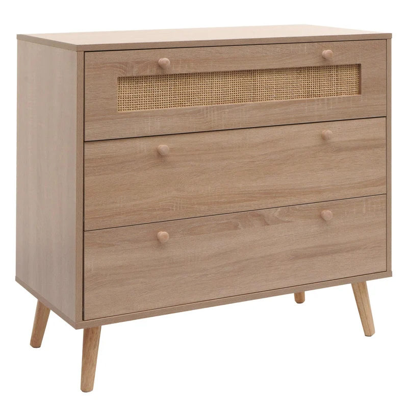 Commode avec 3 tiroirs buffet en kubu bois de rotin mélamine 78x80x39 cm aspect chêne 04_0006540