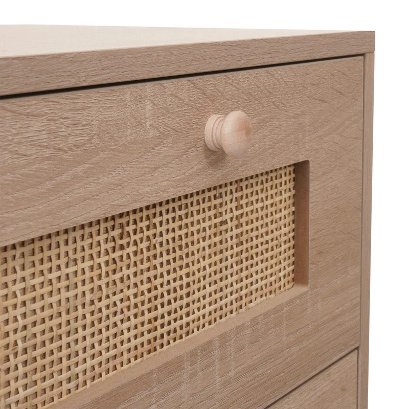 Commode avec 3 tiroirs buffet en kubu bois de rotin mélamine 78x80x39 cm aspect chêne 04_0006540