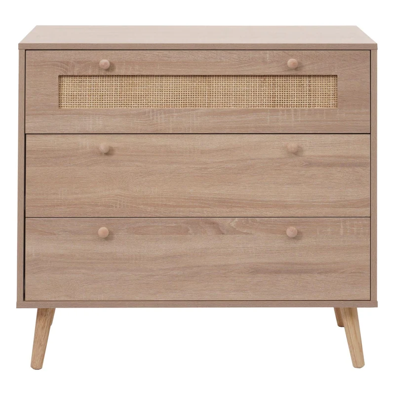 Commode avec 3 tiroirs buffet en kubu bois de rotin mélamine 78x80x39 cm aspect chêne 04_0006540