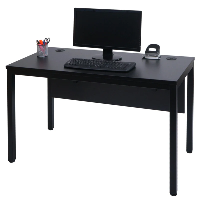 Bureau table d'ordinateur avec deux canaux de câbles réglables 120x60 cm MDF noir 04_0006051