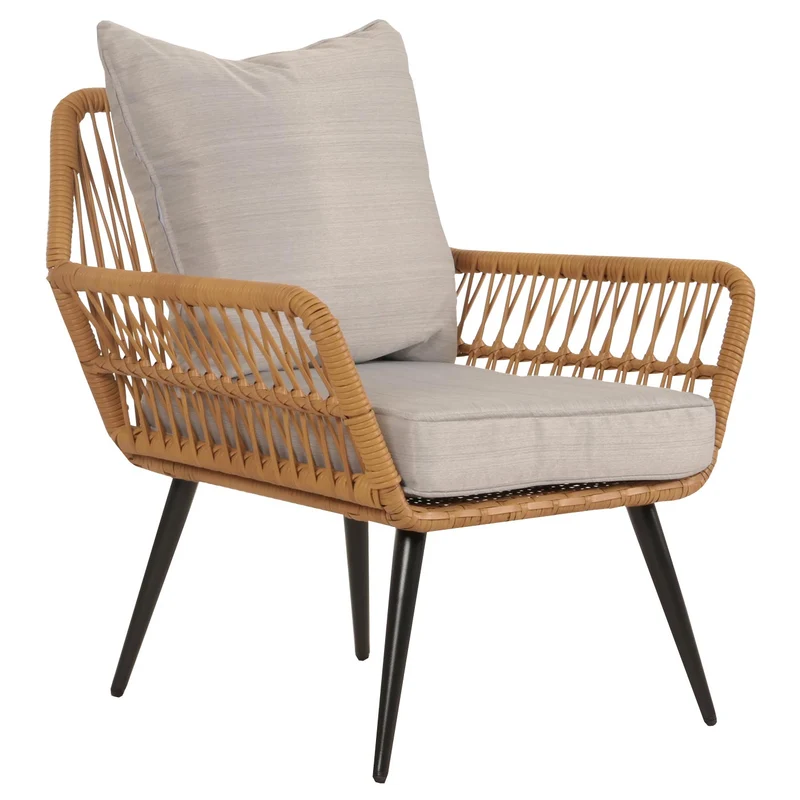 Ensemble de fauteuils et table d'appoint pour jardin en polyrotin et coussin gris clair 04_0006696