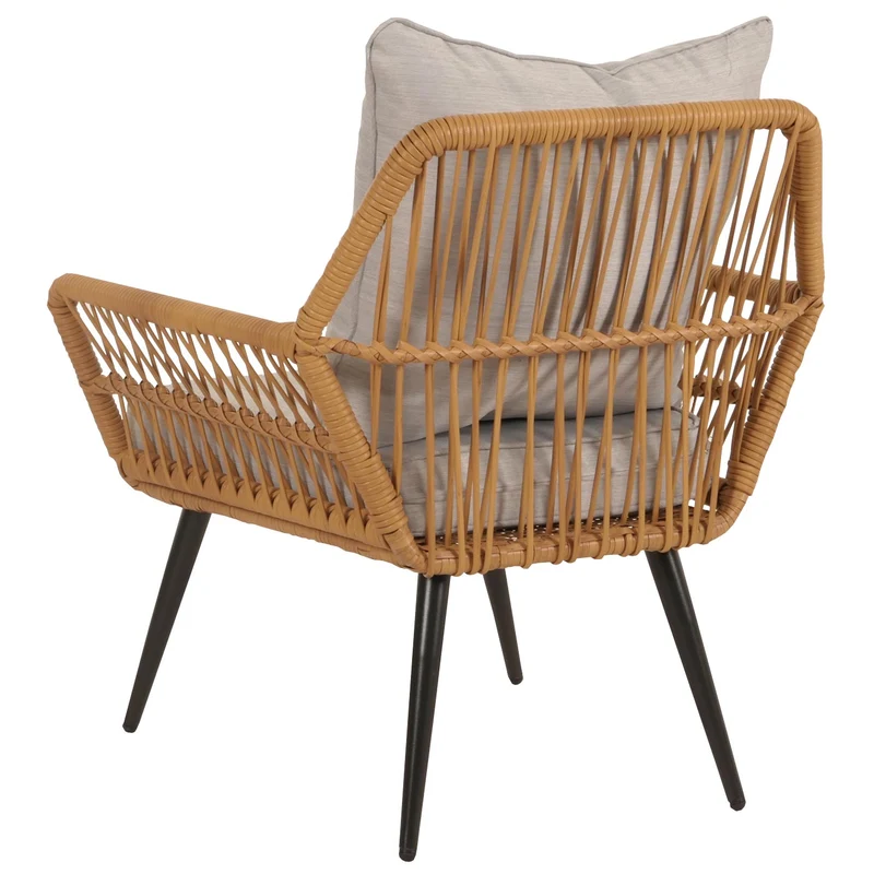 Ensemble de fauteuils et table d'appoint pour jardin en polyrotin et coussin gris clair 04_0006696