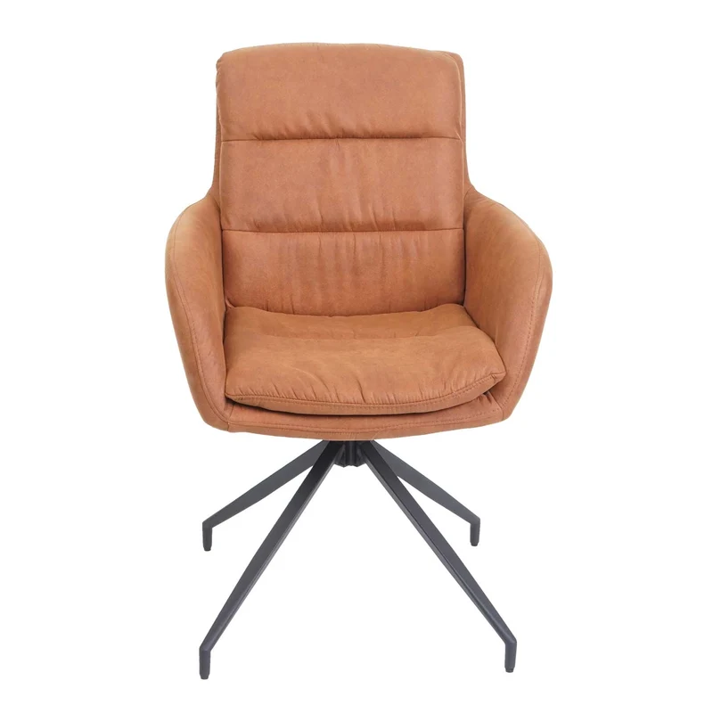 Chaise de salle à manger x1 pivotante aspect daim marron avec coutures décoratives 04_0006337
