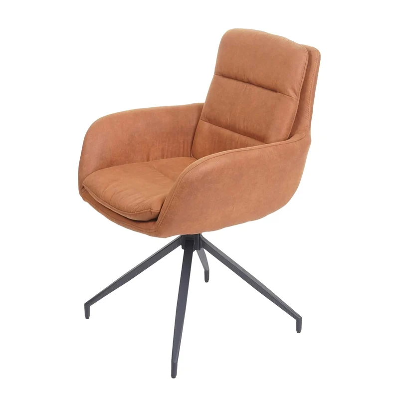 Chaise de salle à manger x1 pivotante aspect daim marron avec coutures décoratives 04_0006337