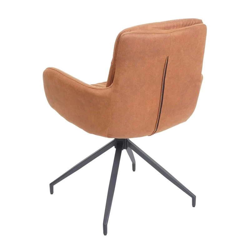 Chaise de salle à manger x1 pivotante aspect daim marron avec coutures décoratives 04_0006337