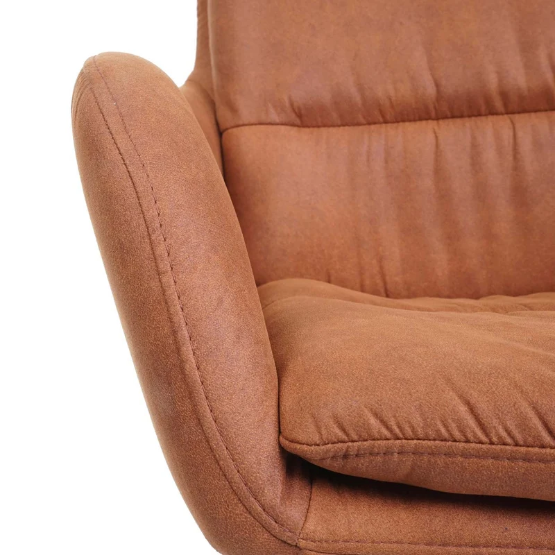 Chaise de salle à manger x1 pivotante aspect daim marron avec coutures décoratives 04_0006337