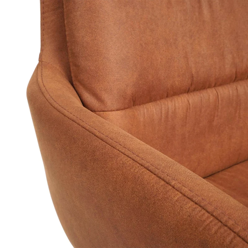 Chaise de salle à manger x1 pivotante aspect daim marron avec coutures décoratives 04_0006337