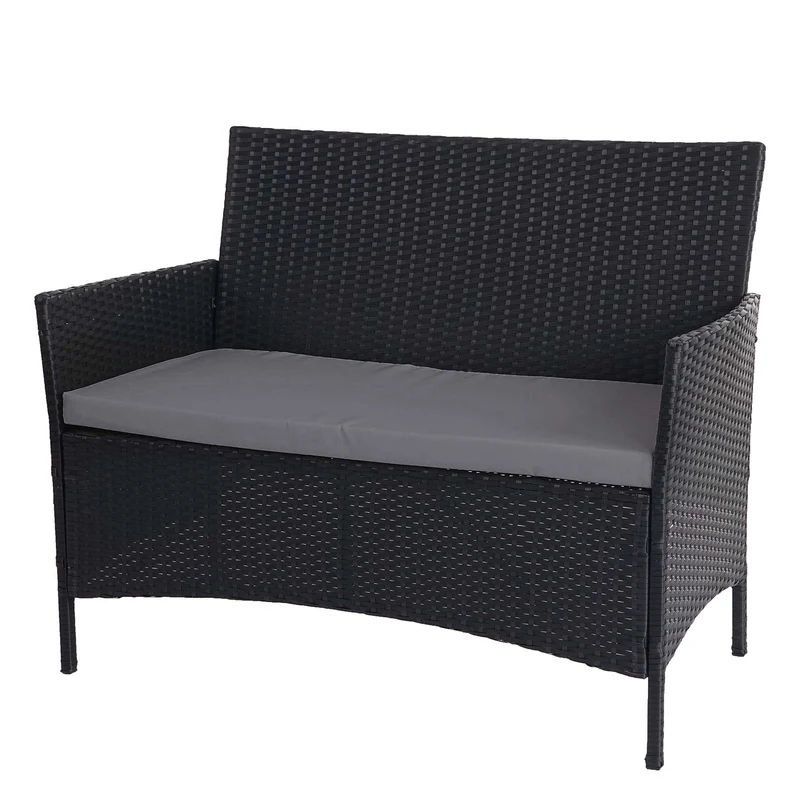 Salon de jardin en polyrotin avec fauteuils bancs et table anthracite coussin anthracite 04_0005727
