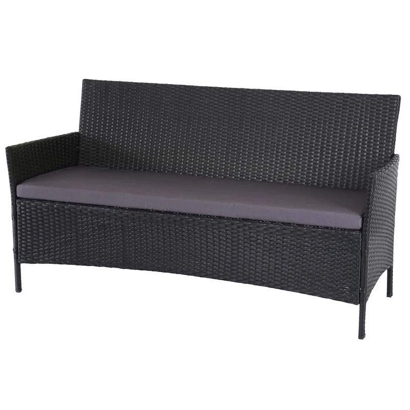 Salon de jardin en polyrotin avec fauteuils bancs et table anthracite coussin anthracite 04_0005727