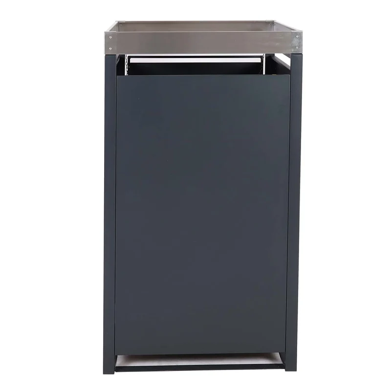 Abri poubelle avec bac à plantes porte verrouillable 125 x 68 x 80 cm métal aspect bois de hêtre anthracite 04_0005704