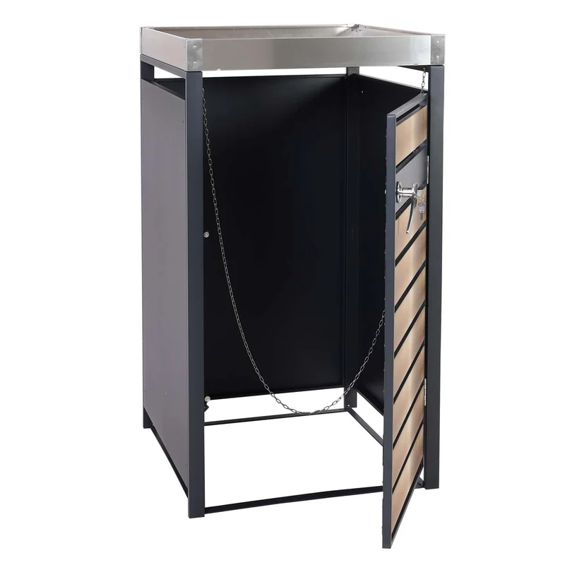 Abri poubelle avec bac à plantes porte verrouillable 125 x 68 x 80 cm métal anthracite doré 04_0005703