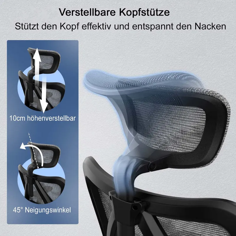 Fauteuil de bureau ergonomique avec accoudoirs hauteur réglable en maille gris cadre blanc 04_0006216