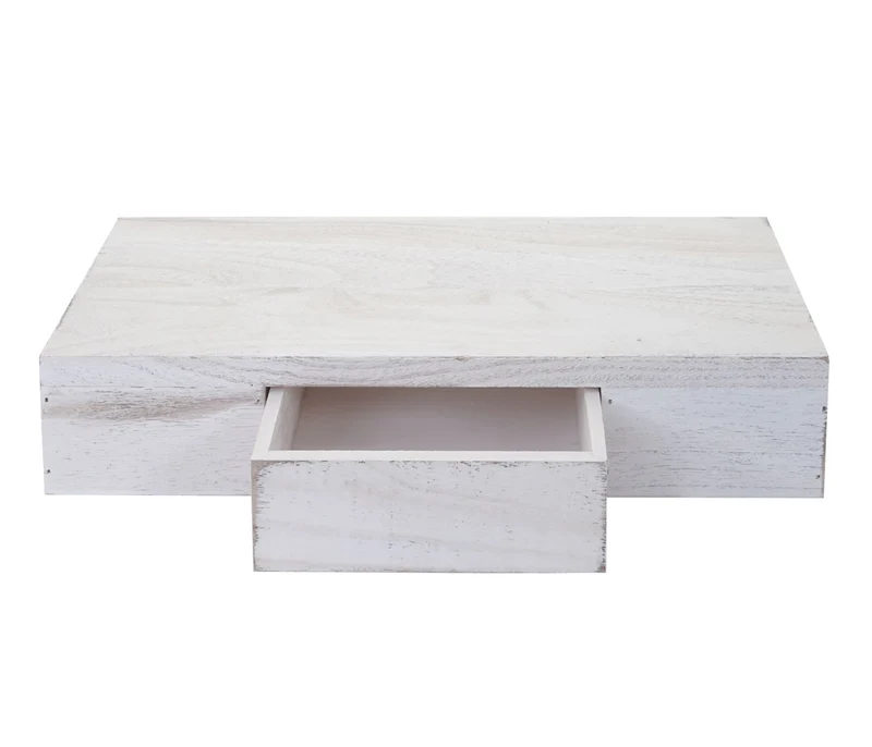 Etagère murale avec tiroir de rangement 40 cm en bois blanc vieilli 04_0006789
