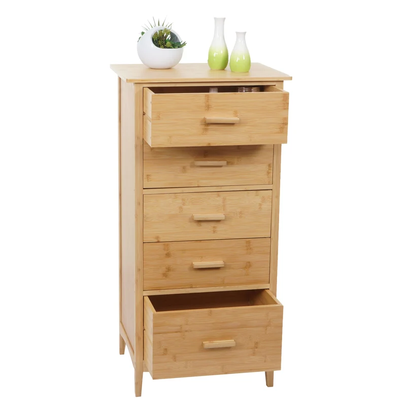 Commode en bambou étagère 5 tiroirs 100x50x40 cm 04_0006493