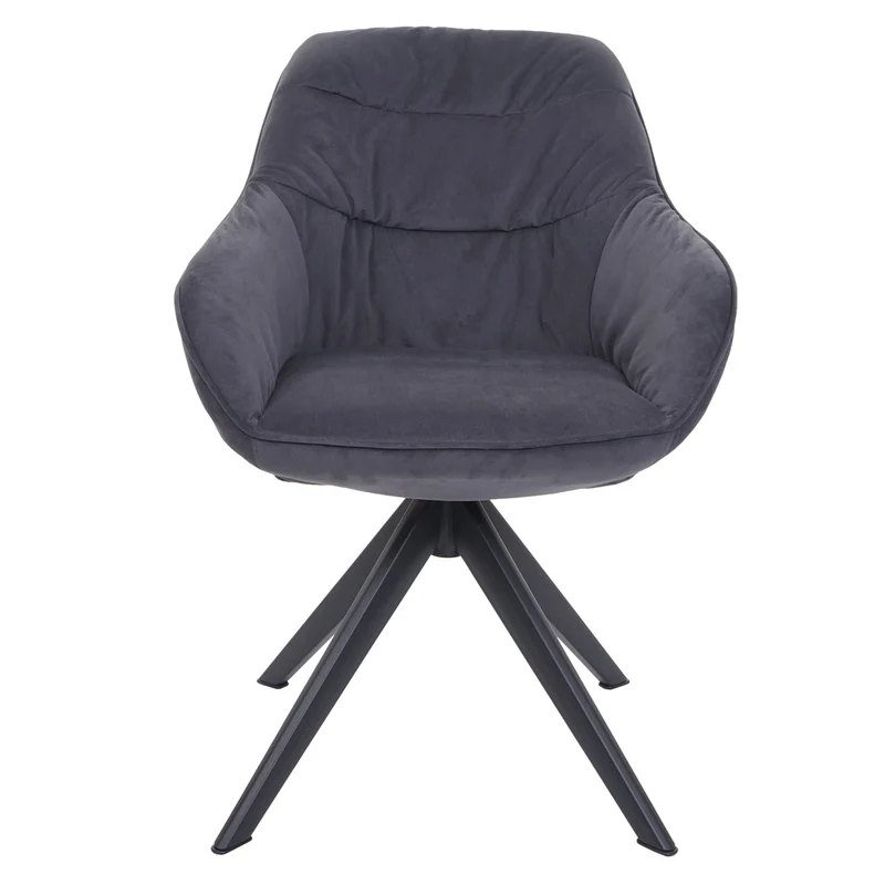 Chaise de salle à manger x1 rembourrée avec accoudoir rotatif en métal tissu gris 04_0006326