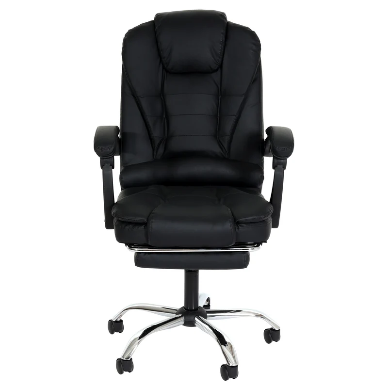 Fauteuil de bureau sur roulettes pivotant avec repose-pieds extensible en PVC noir 04_0006232