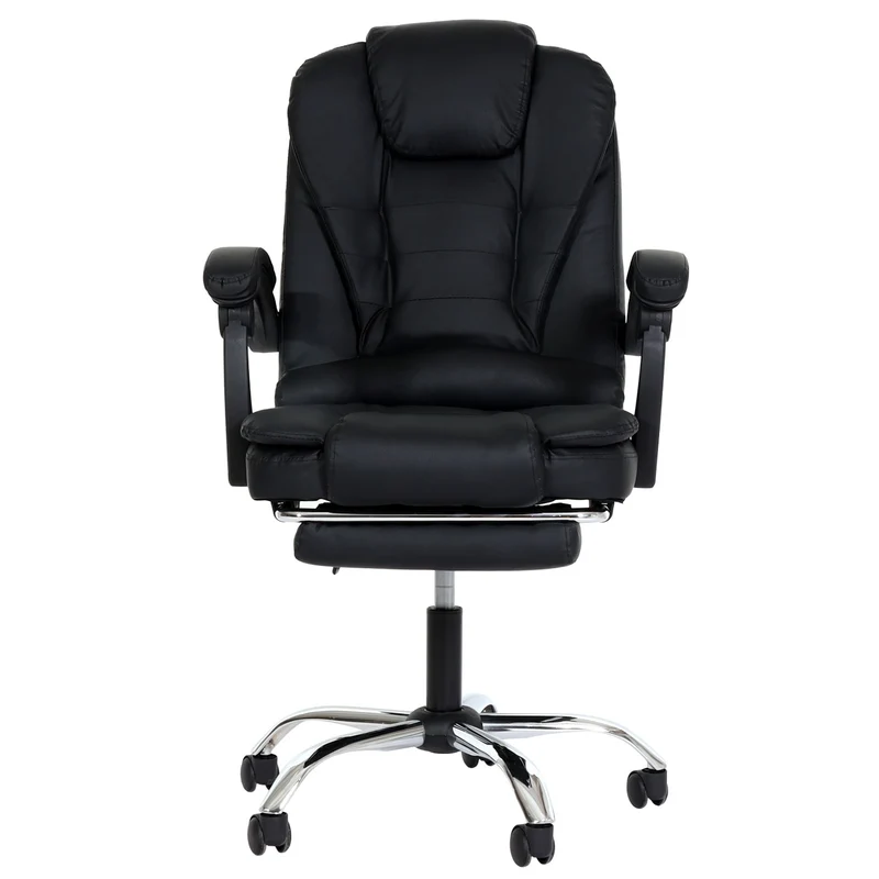 Fauteuil de bureau sur roulettes pivotant avec repose-pieds extensible en PVC noir 04_0006232