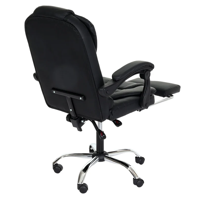 Fauteuil de bureau sur roulettes pivotant avec repose-pieds extensible en PVC noir 04_0006232