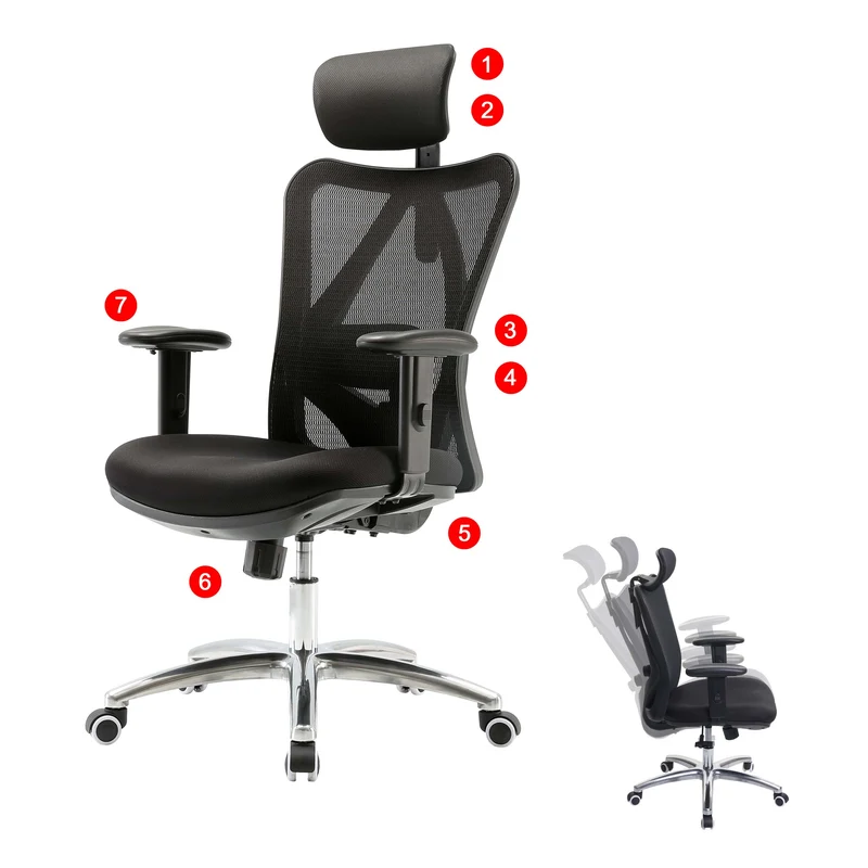Fauteuil de bureau support lombaire ergonomique réglable sur 3 positions en maille noir 04_0006214