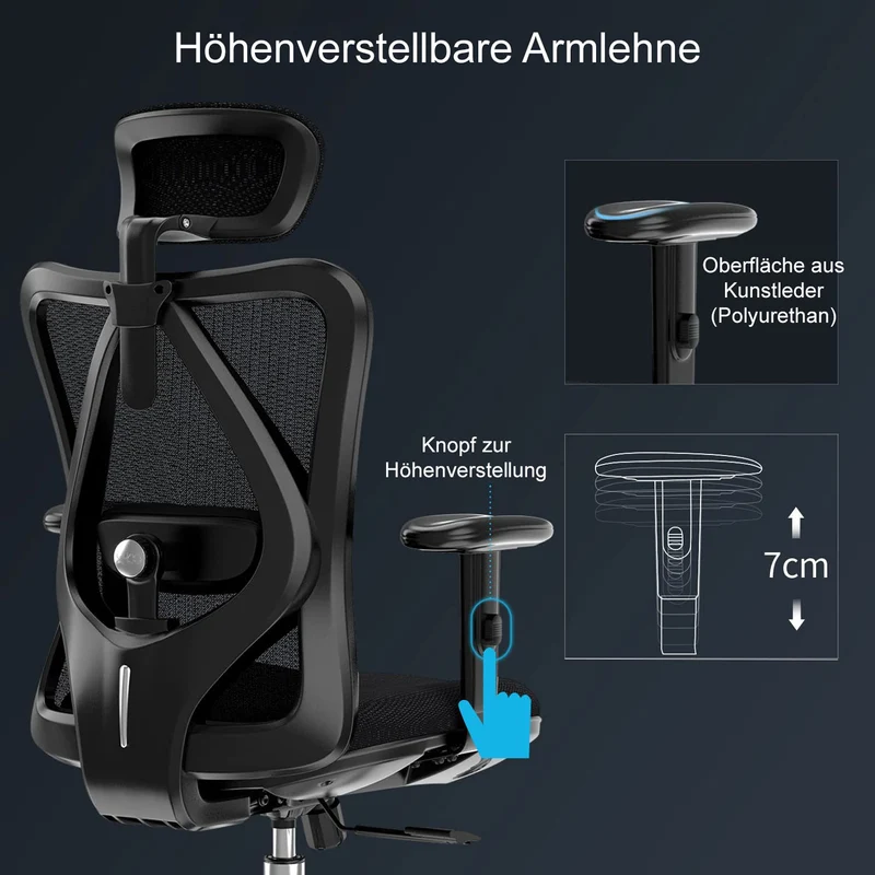 Fauteuil de bureau support lombaire ergonomique réglable sur 3 positions en maille noir 04_0006214
