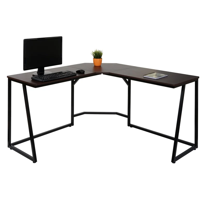Bureau d'angle table d'ordinateur 76x140x140 cm métal et MDF marron foncé 04_0006039