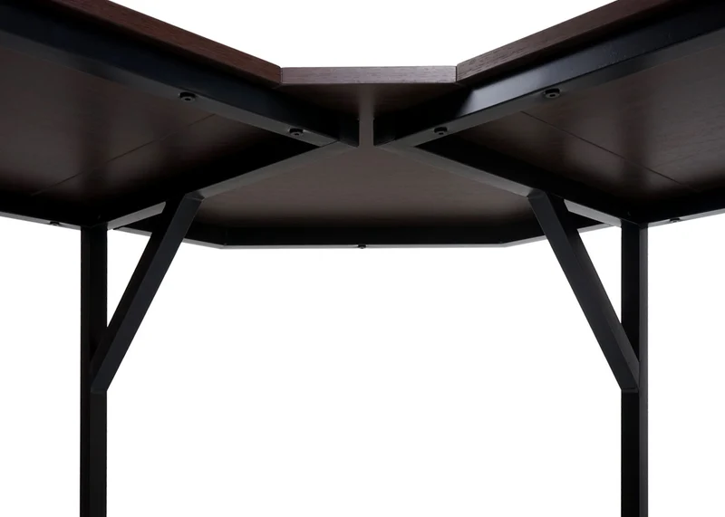 Bureau d'angle table d'ordinateur 76x140x140 cm métal et MDF marron foncé 04_0006039