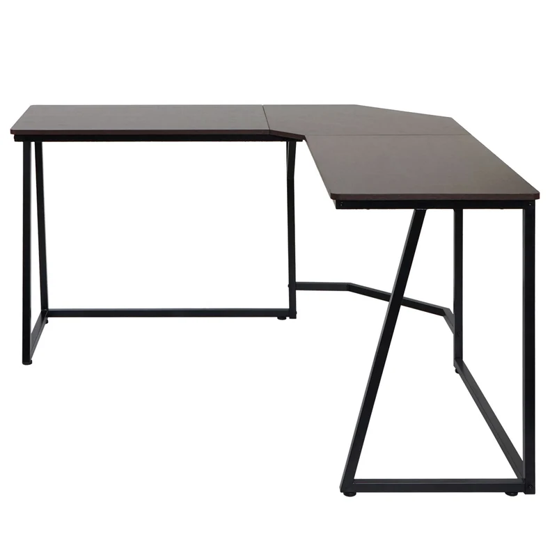 Bureau d'angle table d'ordinateur 76x140x140 cm métal et MDF marron foncé 04_0006039