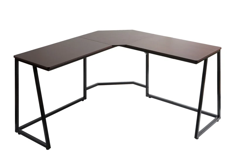 Bureau d'angle table d'ordinateur 76x140x140 cm métal et MDF marron foncé 04_0006039