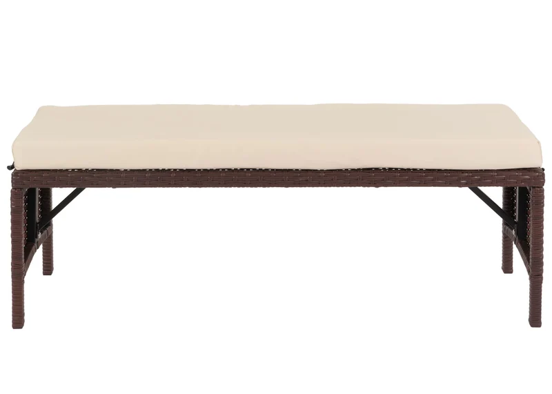 Banc de jardin en polyrotin marron longueur 112 cm coussin crème 04_0005838