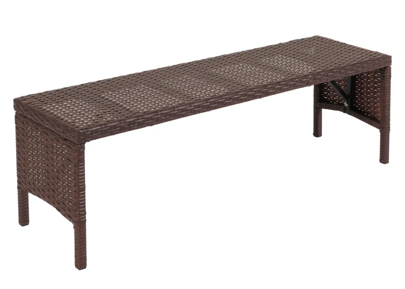 Banc de jardin en polyrotin marron longueur 112 cm coussin crème 04_0005838