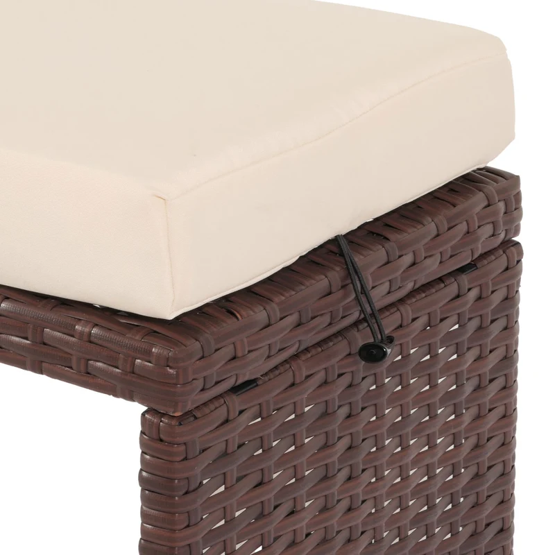 Banc de jardin en polyrotin marron longueur 112 cm coussin crème 04_0005838