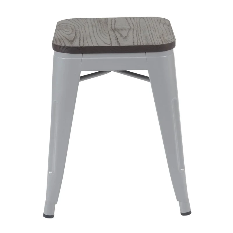 Lot de 6 tabourets bas avec assise en bois empilable en métal design industriel gris 04_0000913