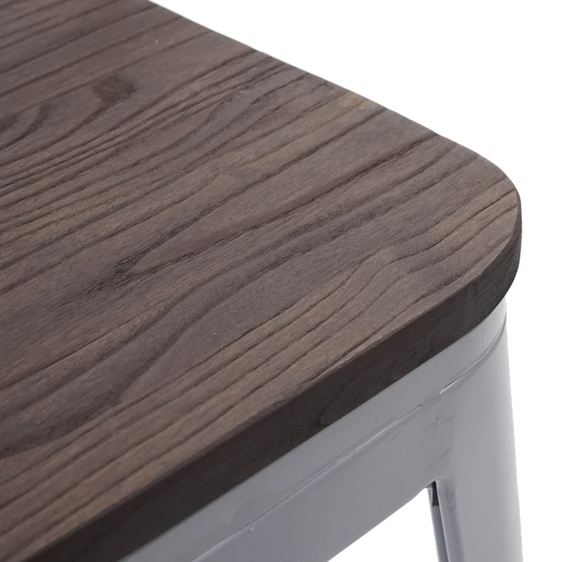 Lot de 6 tabourets bas avec assise en bois empilable en métal design industriel gris 04_0000913