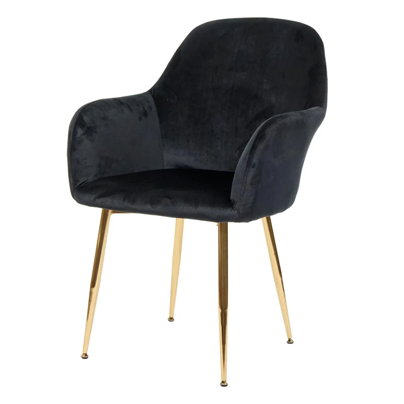 Lot de 6 chaises de salle à manger design rétro assise et dossier arrondis en velours noir pieds dorés 04_0000826