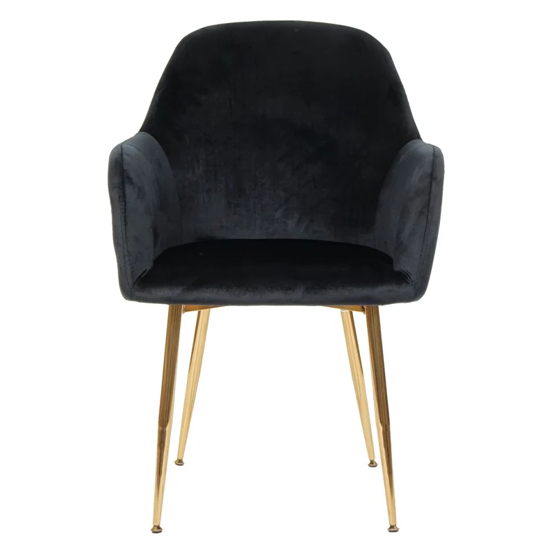 Lot de 6 chaises de salle à manger design rétro assise et dossier arrondis en velours noir pieds dorés 04_0000826