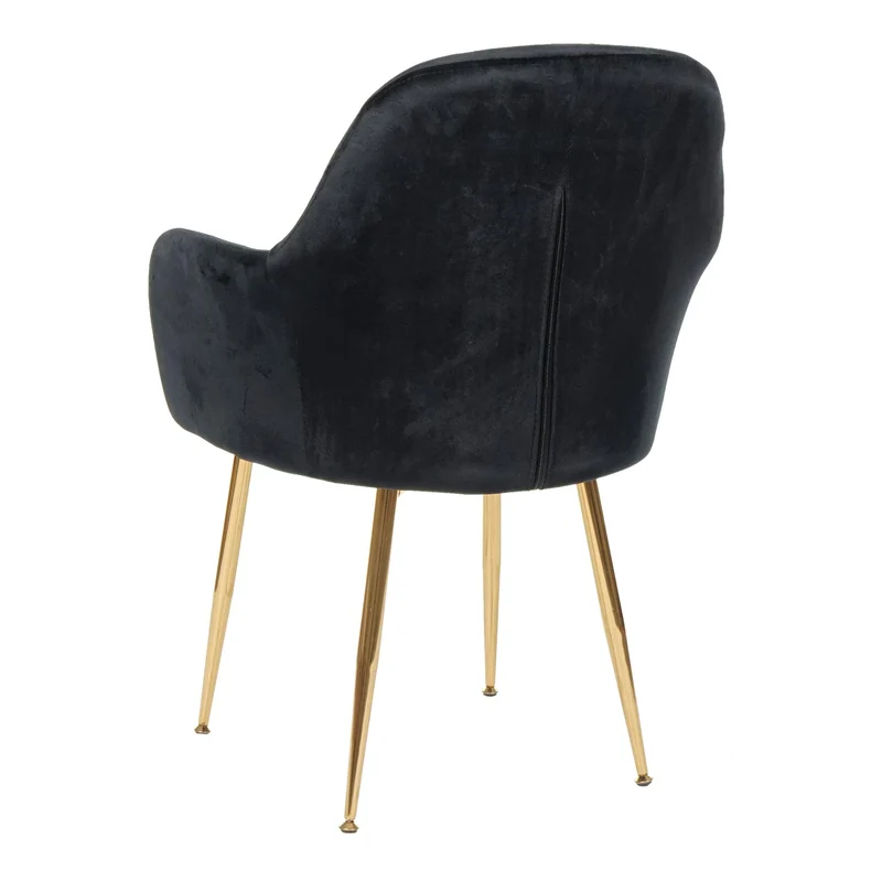 Lot de 6 chaises de salle à manger design rétro assise et dossier arrondis en velours noir pieds dorés 04_0000826