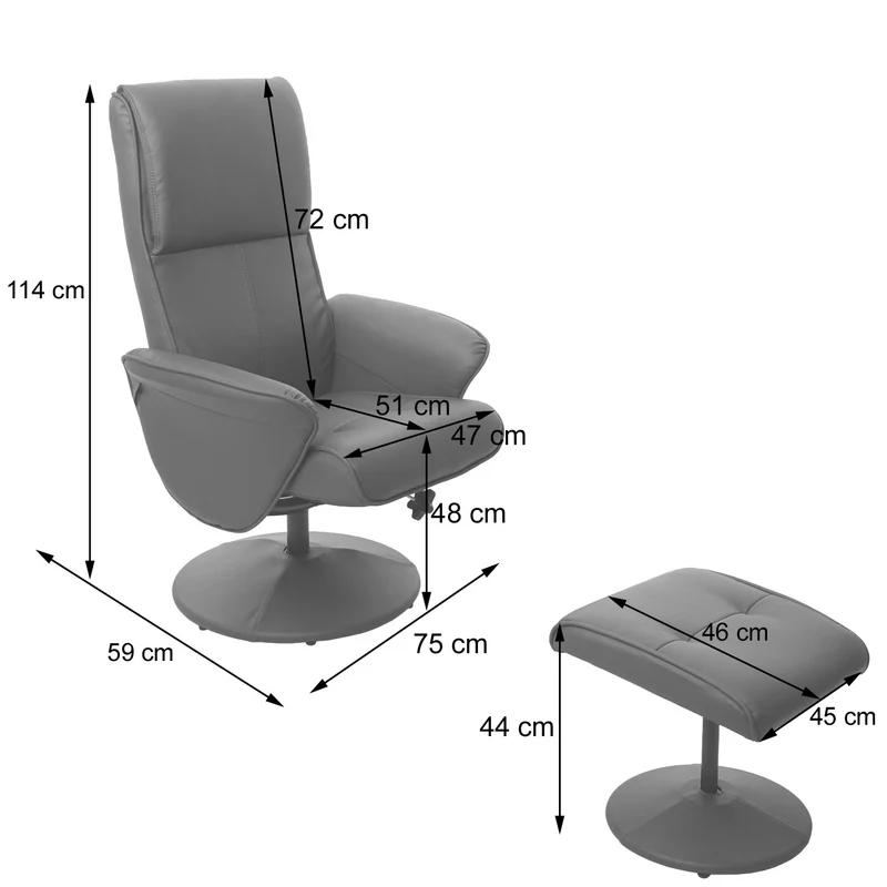 Fauteuil de relaxation TV avec repose-pieds design Chesterfield pivotant en PVC blanc 04_0003105