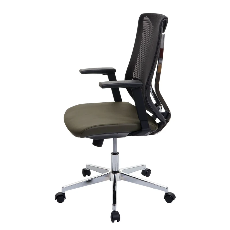 Chaise de bureau ergonomique pivotante avec accoudoirs en tissu mesh vert olive 04_0001886