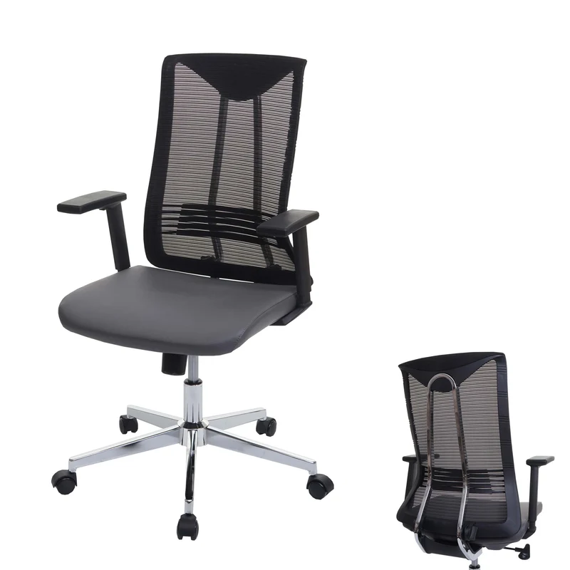 Chaise de bureau ergonomique pivotante avec accoudoirs en tissu mesh gris 04_0001885