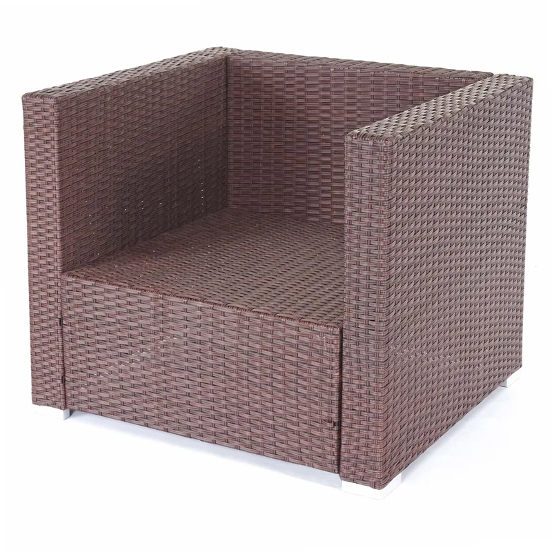 Ensemble salon de jardin canapé-salon table polyrotin marron et coussin crème 04_0004227