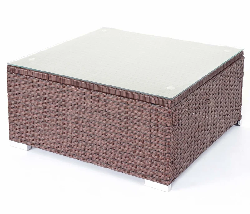 Ensemble salon de jardin canapé-salon table polyrotin marron et coussin crème 04_0004227