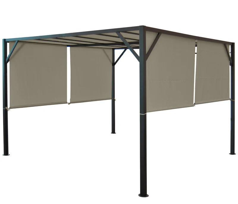 Pergola pavillon de jardin toit terrasse structure acier stable 6cm + toit coulissant taupe 3x3m 04_0004075