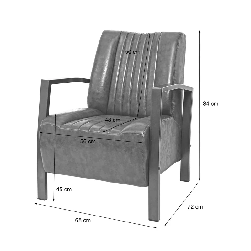 Fauteuil chaise lounge rembourrée avec accoudoirs relaxation design industriel en métal et PVC marron vintage 04_0003121